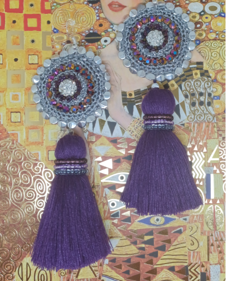 Háčkované dizajnové náušnice "Zmyselná orchidea"